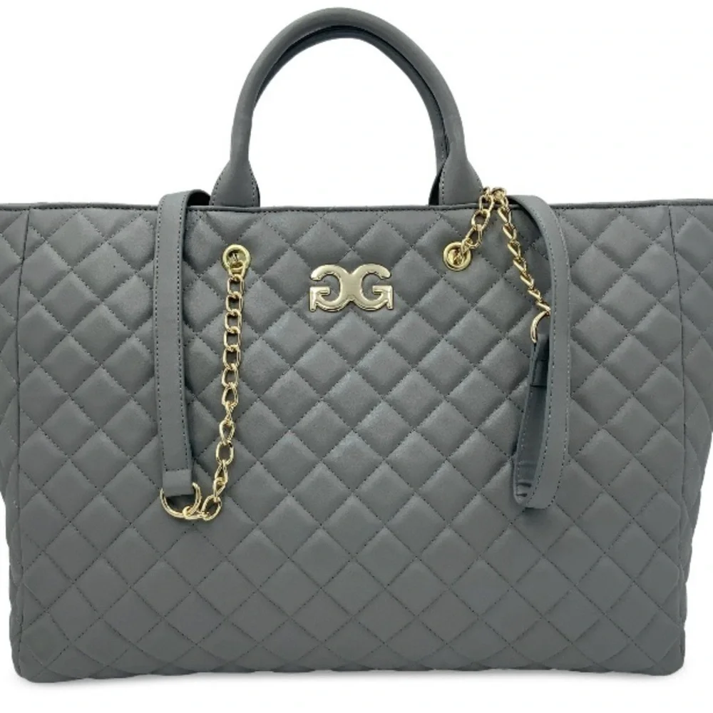 Gilda Paris Large Quilted Tote Grey with old Accents - Picture 4 of 5